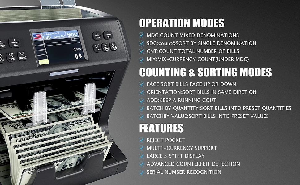 Smart UV Mg IR Cis Value Bill Counting Machine Banknote Counter