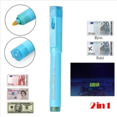 2 in 1 Counterfeit Money Detector Pen Banknote Tester Pen UV Blacklight Currency Detector